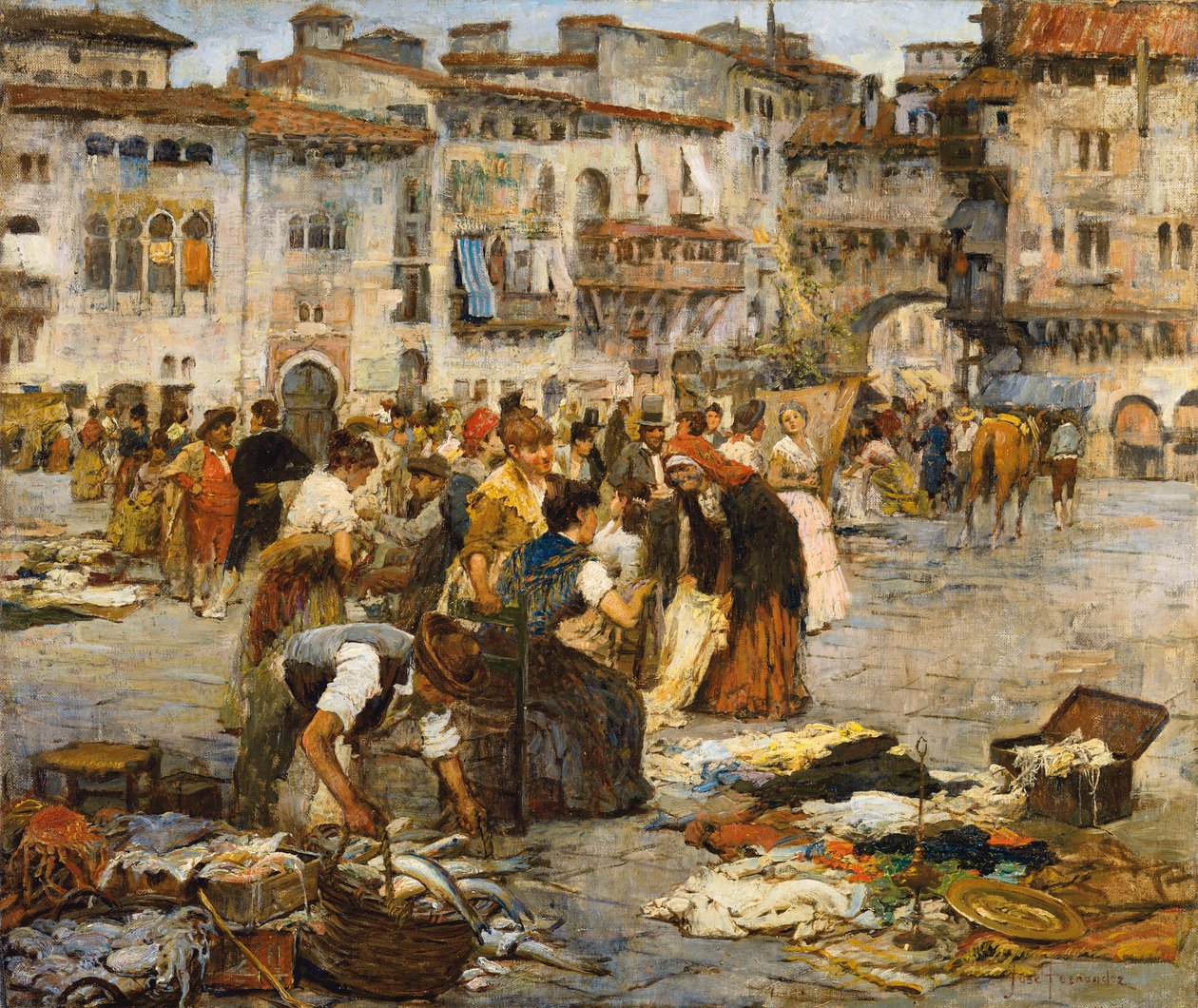 Um mercado em Granada (óleo sobre tela) de Jose Fernandez Alvarado