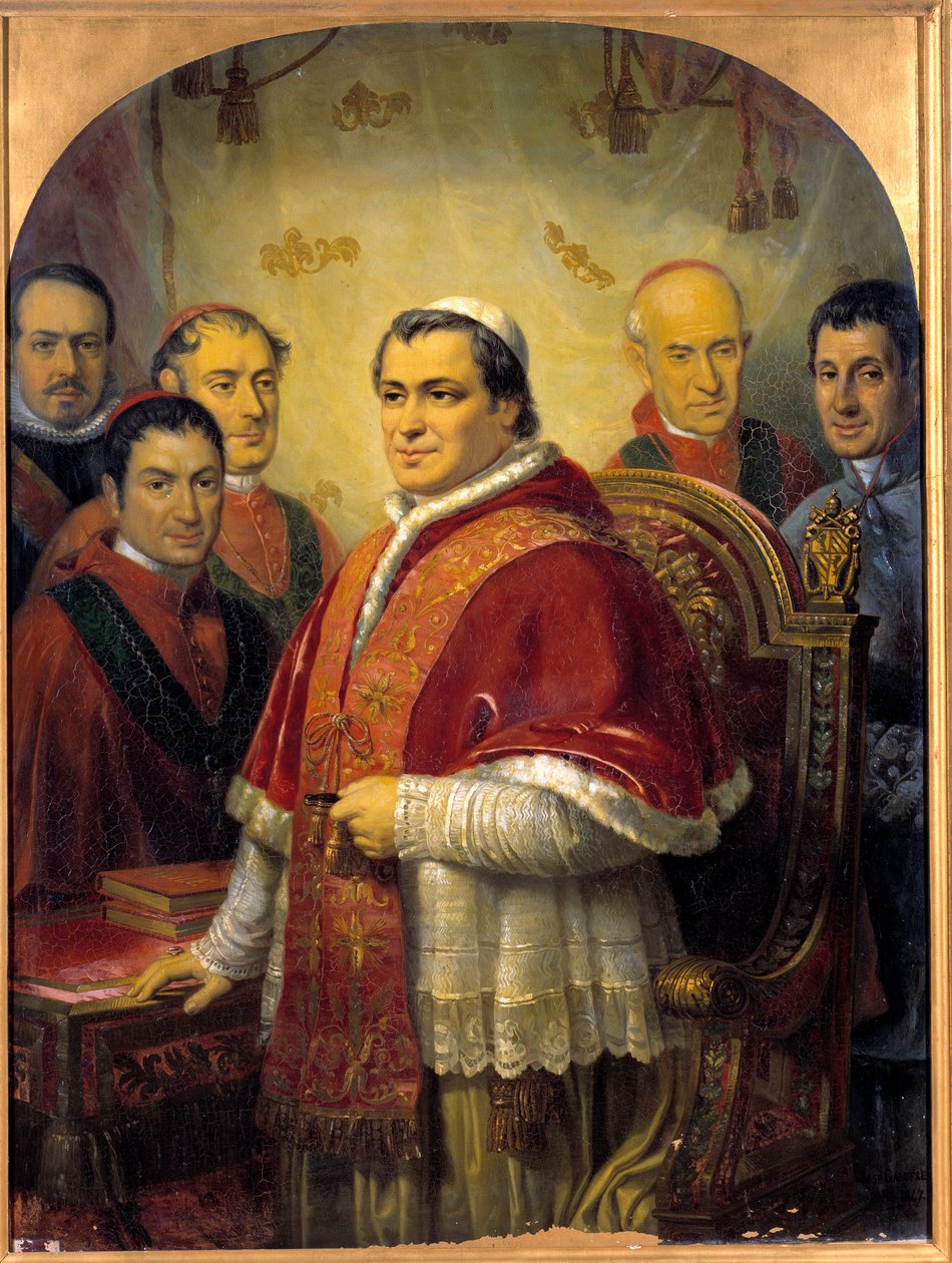 Retrato do Papa Pio IX (1792-1878) Rodeando os seus Cardeais Pintura de José Galofre y Coma (1819-1877) 1847 Sol. 1,43x1,08 m de Jose Galofre Y Coma