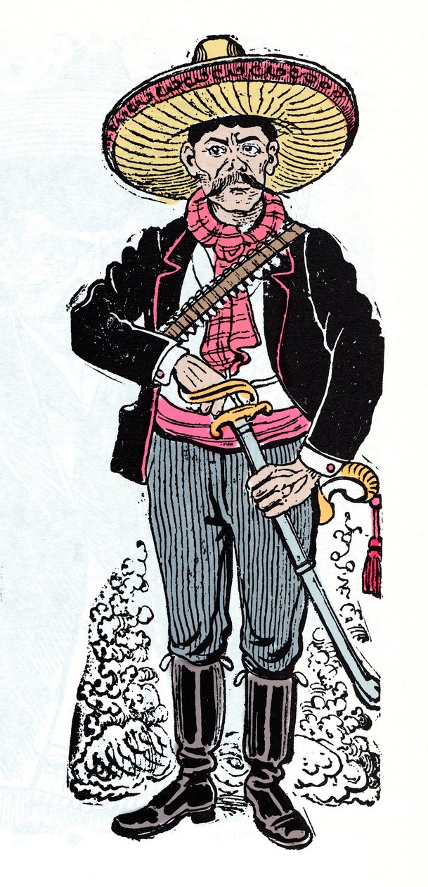 Revolução Mexicana (1910-1920) - Salazar Amador, seguidor revolucionário de Emiliano Zapata - Xilografia de José Guadalupe Posada (1852-1913) de José Guadalupe Posada