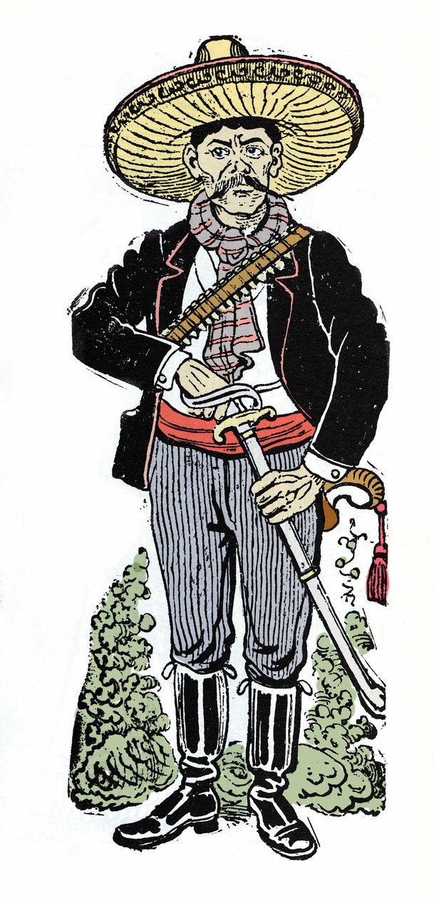 Retrato de Amador Salazar durante a revolução mexicana de 1910. Xilografia de Jose Guadalupe Posada (1852-1913). de José Guadalupe Posada