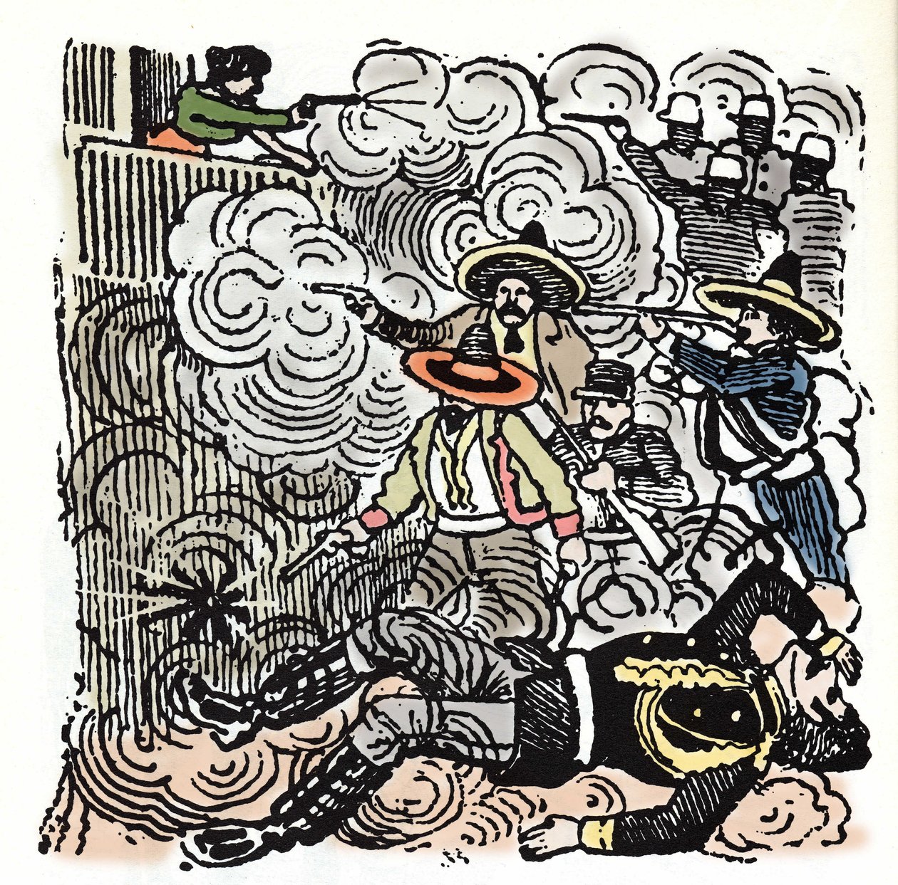 A Revolução Mexicana (1910-1920): assalto à casa de Aquiles Serdan (1876-1910). Xilografia de Jose Guadalupe Posada (1852-1913). de José Guadalupe Posada