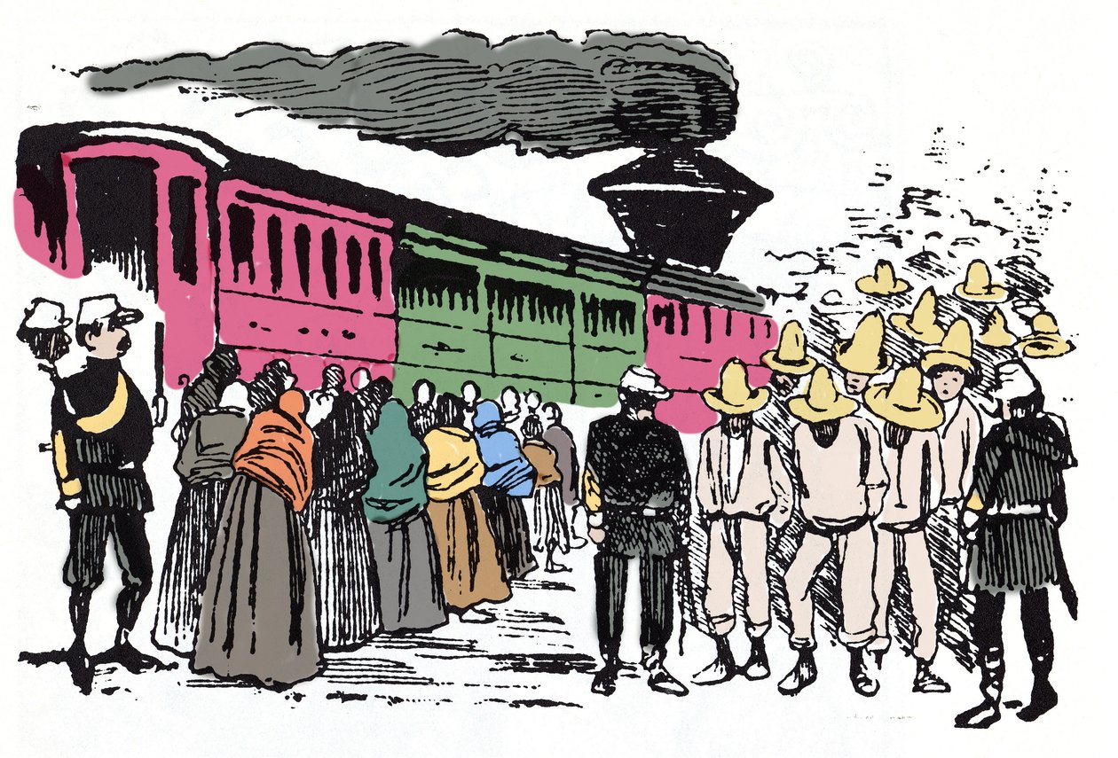A Revolução Mexicana (1910-1920): deportação de trabalhadores no Vale Nacional, por volta de 1908 - Xilografia de José Guadalupe Posada (1852-1913) de José Guadalupe Posada