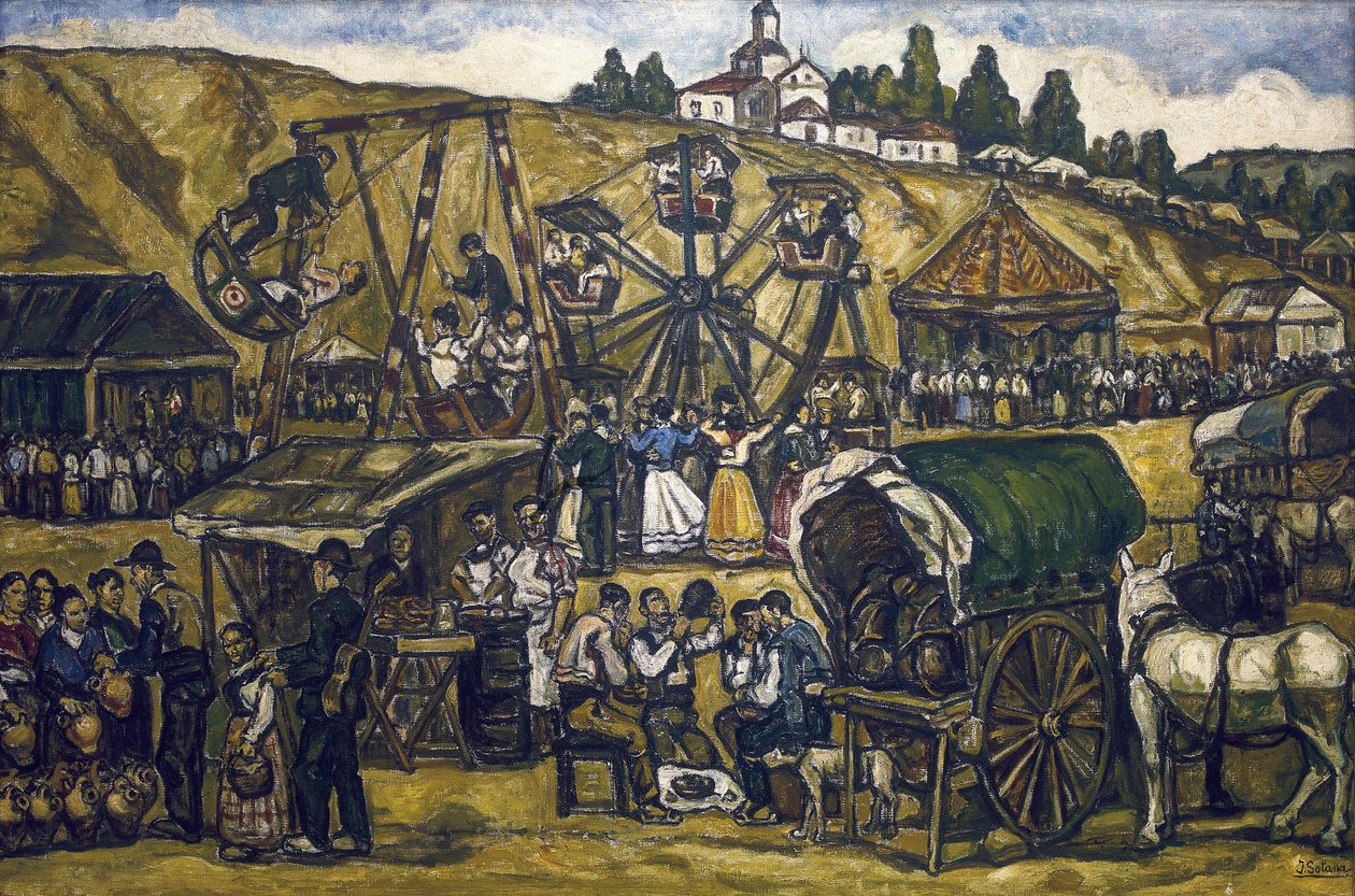 GUTIERREZ SOLANA, José (1886-1945). Festa no prado de San Isidro em Madrid (festa no prado de San Isidoro, Madrid). 1933. Óleo sobre tela. Coleção particular de Jose Gutierrez Solana