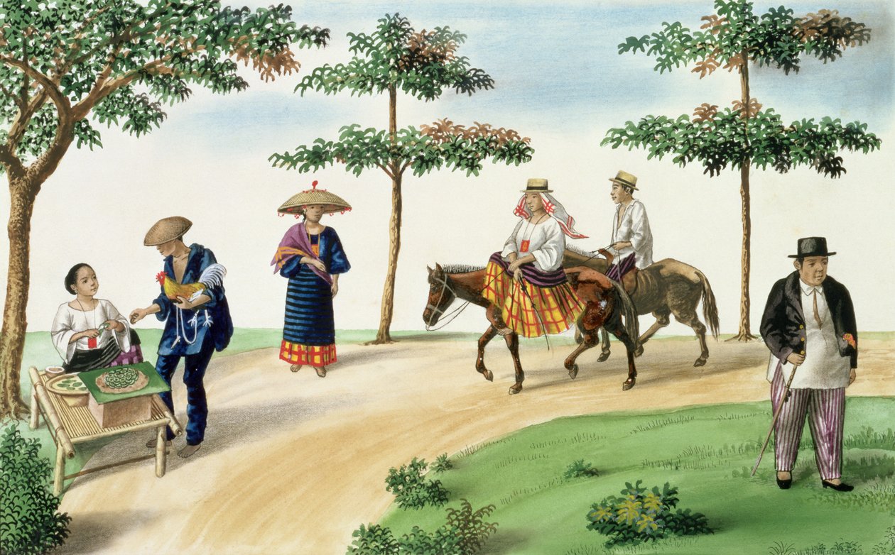 Uma cena de rua, de "O álbum de vistas Flebus em torno de Manila", c.1845 de Jose Honorato Lozano