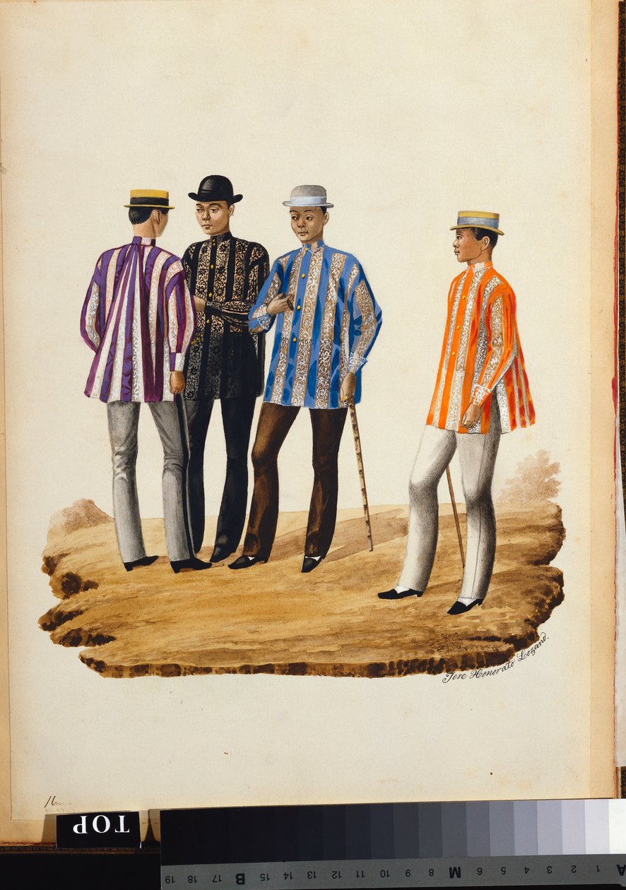 Manila e seus arredores: mestiços indo para a festa (aquarela com cor do corpo) de Jose Honorato Lozano