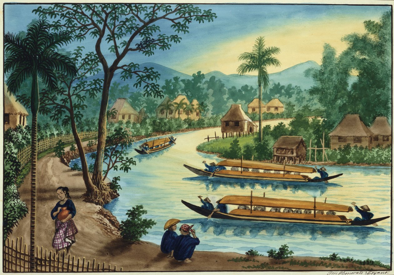 Manila e seus arredores: vista perto da cidade de Taguig, no rio Pasig de Jose Honorato Lozano