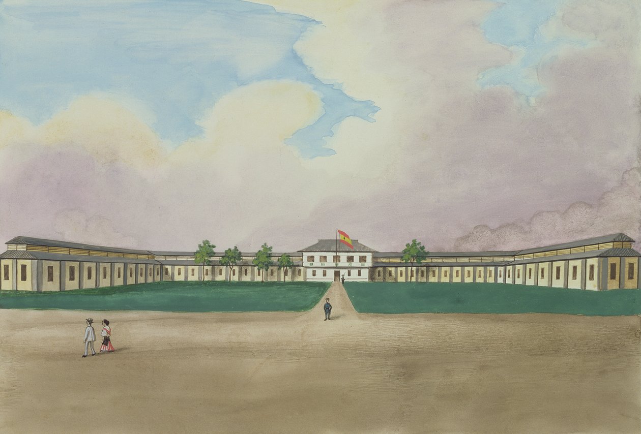 A nova fábrica de charutos em Meisic, em "O álbum Flebus de visões em Manila e arredores", c.1845 de Jose Honorato Lozano