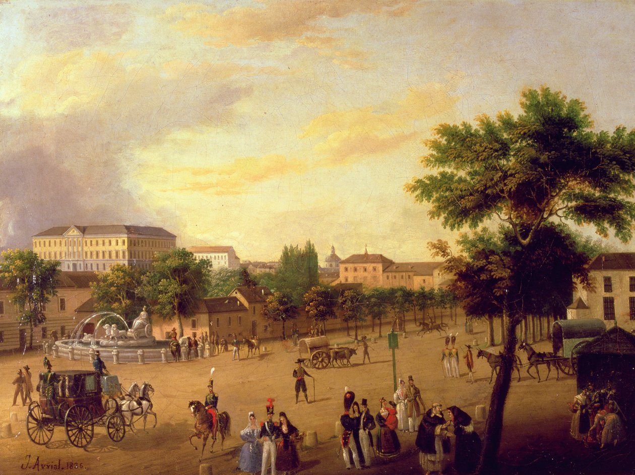 Vista da Fonte de Cibeles e do Palácio Buenavista em Madrid de Jose Maria Avrial Y Flores