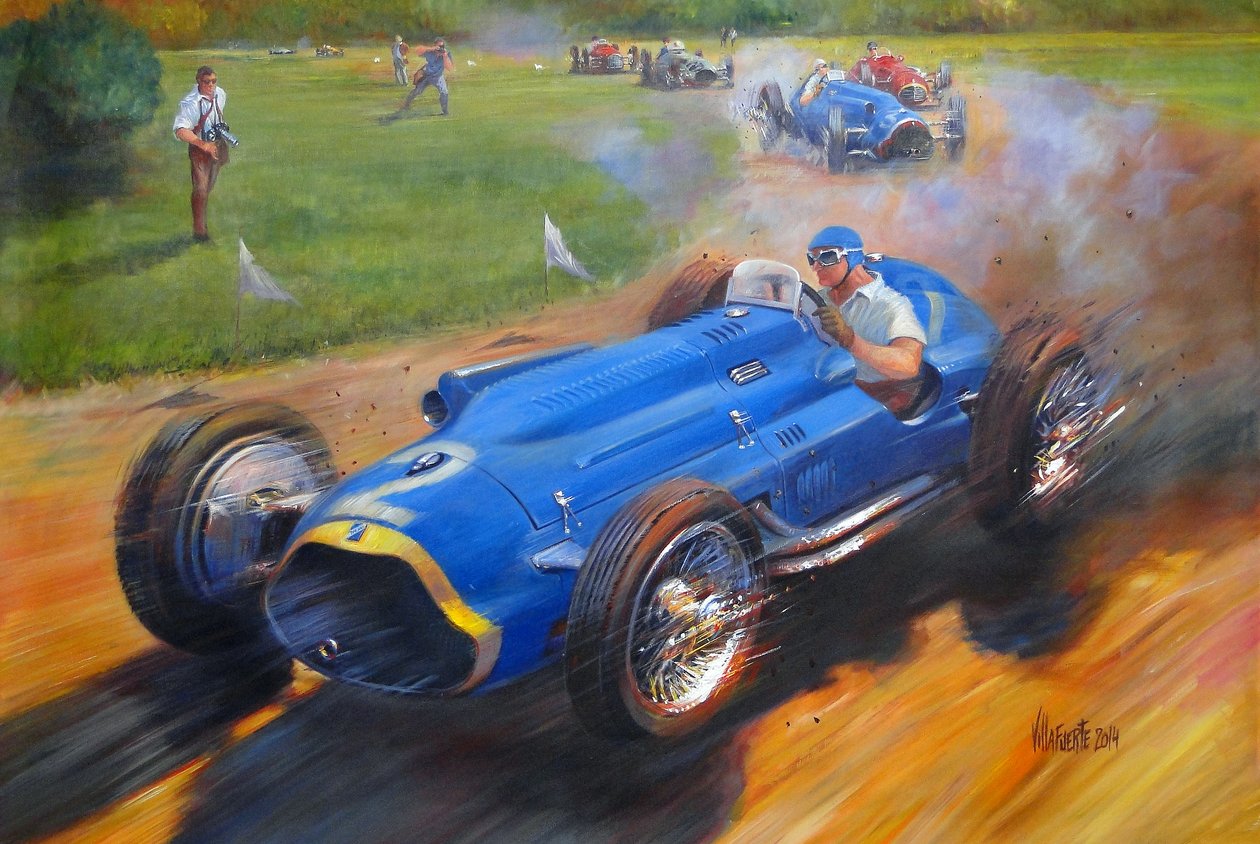 Juan Manuel Fangio con Talbot lago T26C, 2011 (acrílico sobre tela) de Jose Maria Villafuerte