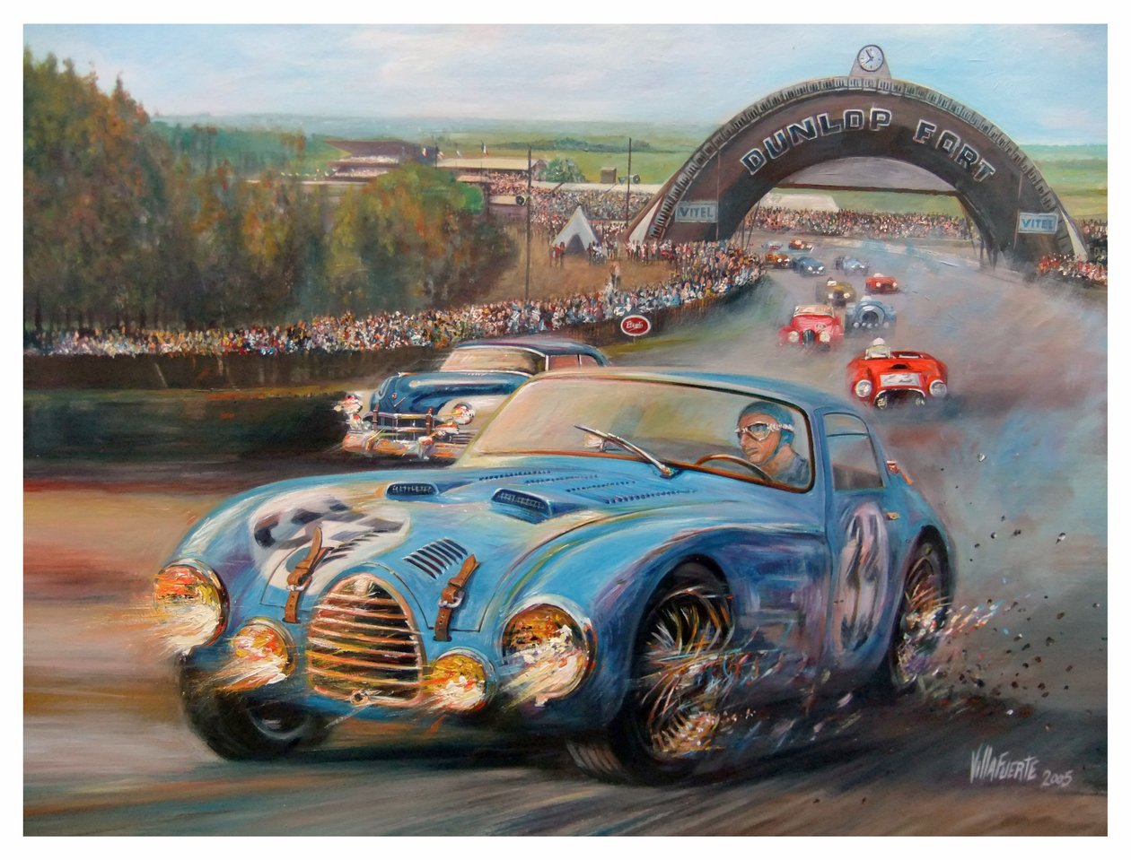 Juan Manuel Fangio en Le Mans 1950 Gordini Typr 18S (acrílico sobre tela) de Jose Maria Villafuerte