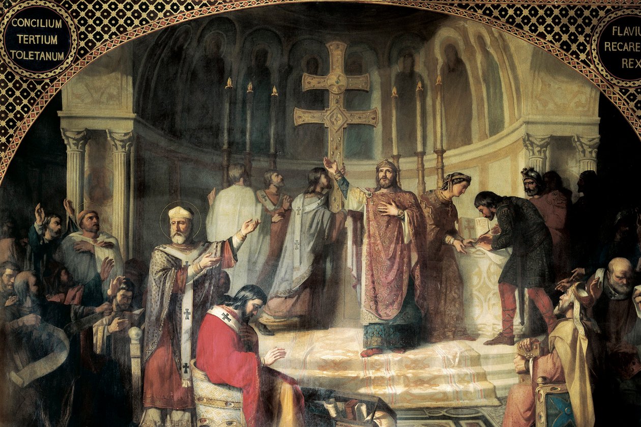 Terceiro Conselho de Toledo em 589 presidido por Isidore de Sevilha (pintura) de Jose Marti y Monso