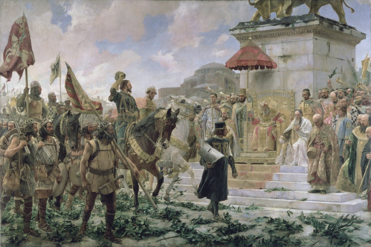 A chegada de Roger de Flor (1280-1307) em Constantinopla em 1303 com 8000 &39;Almogavares&39; servindo o imperador bizantino na batalha contra os turcos, 1888 de Jose Moreno Carbonero