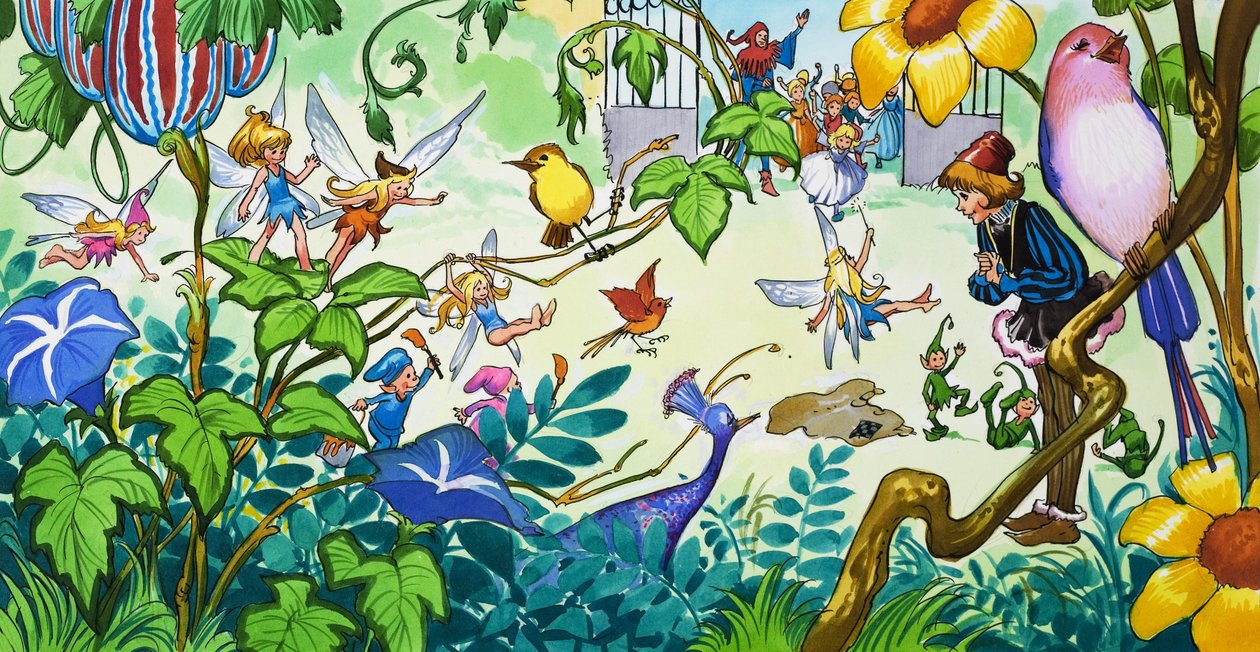 Fadas no jardim (guache sobre papel) de Jose Ortiz