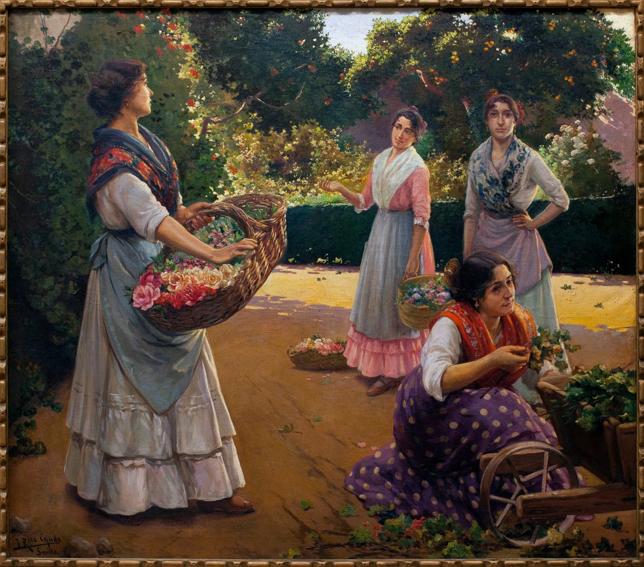 Floristas no Parque de Maria Luisa - Pintura de Jose Rico Cejudo (1864-1939), Óleo sobre Tela de Jose Rico y Cejudo