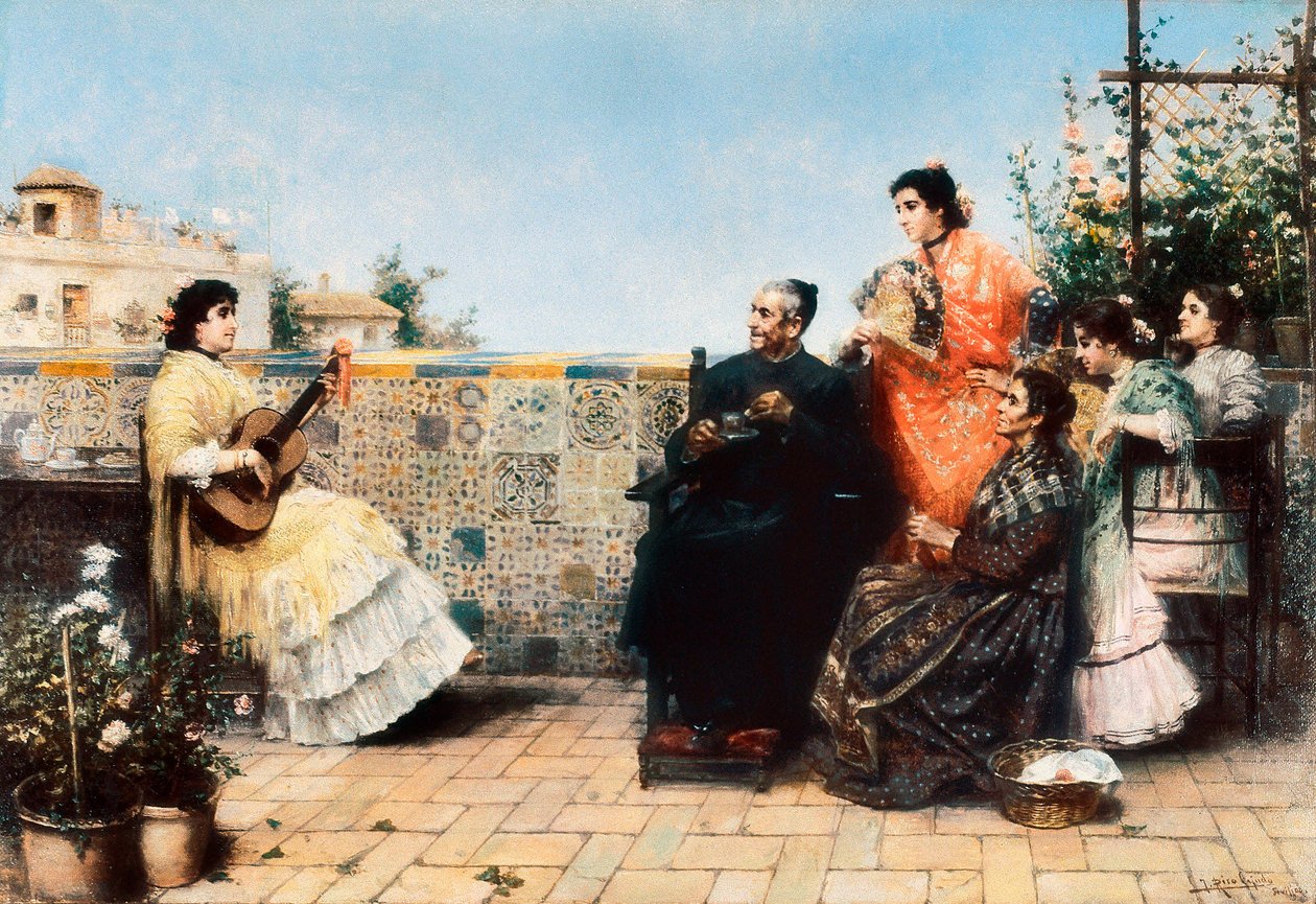 A visita da cura (Pintura, início do século XX) de Jose Rico y Cejudo