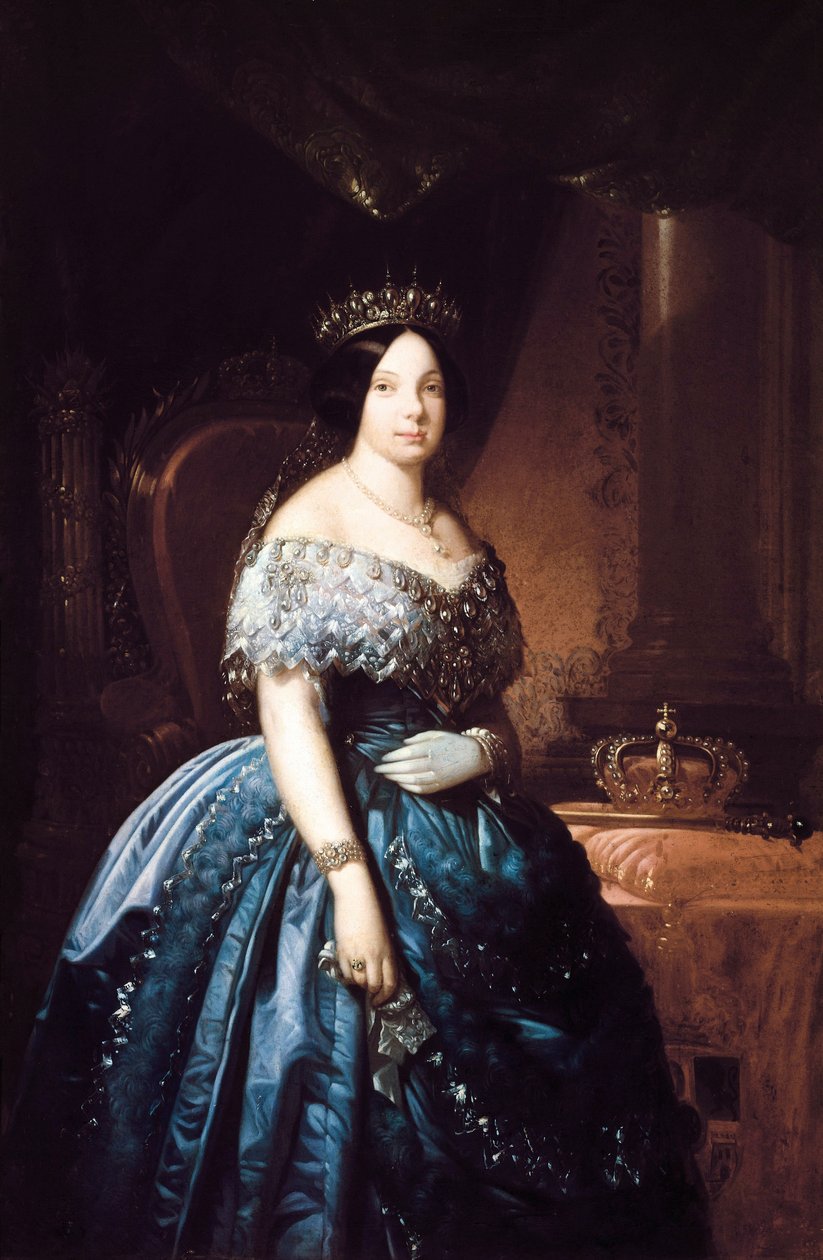 Retrato de Isabella de Bourbon (Isabel de Borbon) II (1830-1904), rainha de Espanha de 1833 a 1868. Pintura de José Romeu (?). Óleo sobre tela de Jose Romeu