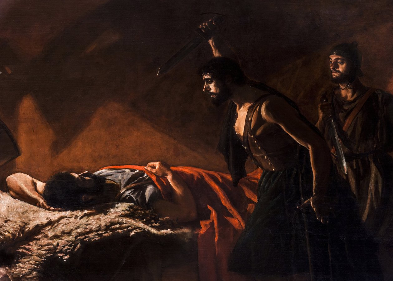 Pintura histórica : A morte de Viriatus (Viriate, Viriathe, vers 180-139 avant JC) par Villegas Cordero, Jose (1844-1921) de Jose Villegas Cordero