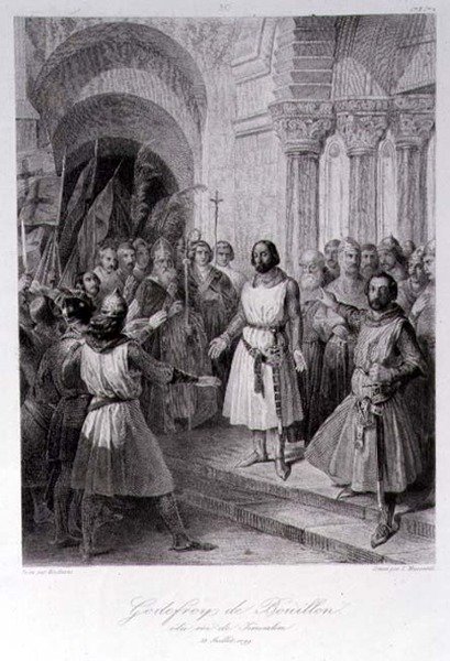 Godfrey de Bouillon (c.1060-1100) Eleito Rei de Jerusalém, gravado por Leopold Massard (1812-89) (gravura) de Jose de (after) Madrazo y Garreta