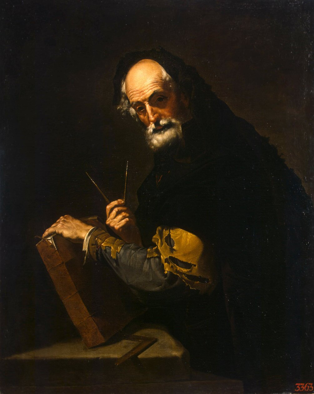 Filósofo com um livro, uma bússola e goniômetro, 1630 de Jusepe de Ribera