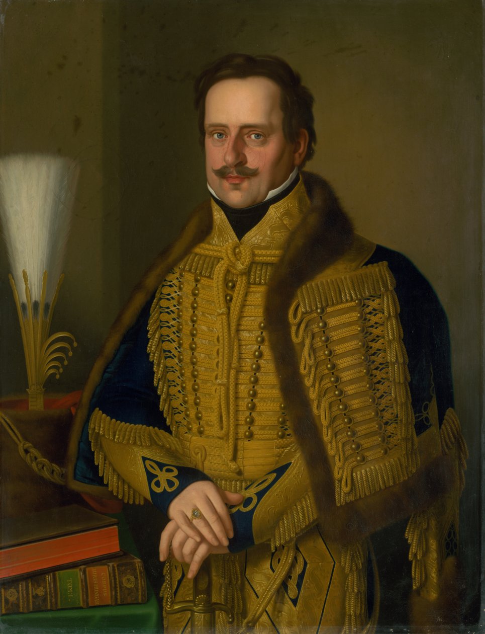 Um retrato de uma costureira esplêndida do Conde, Karol Csáky, em um uniforme festivo de Josef Czauczik