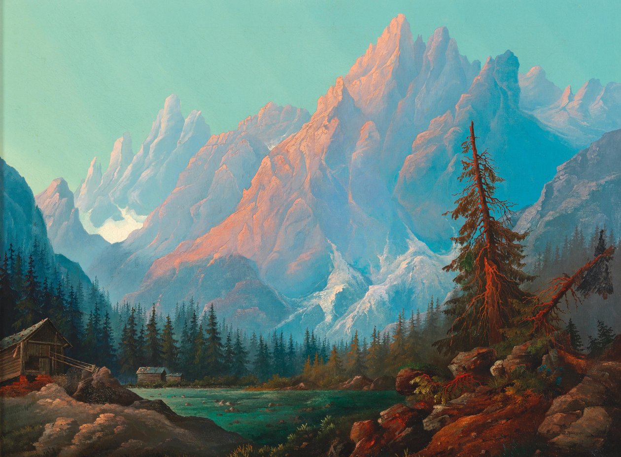 Altas montanhas com firn e lago de Josef Krieger