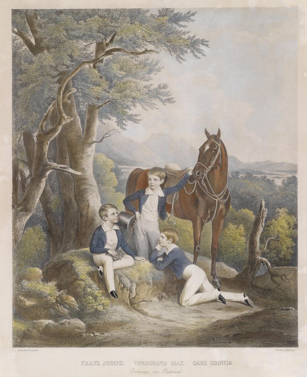 Arquiduque de 14 anos, Franz Joseph, com seus irmãos de Josef Nikolaus Kriehuber