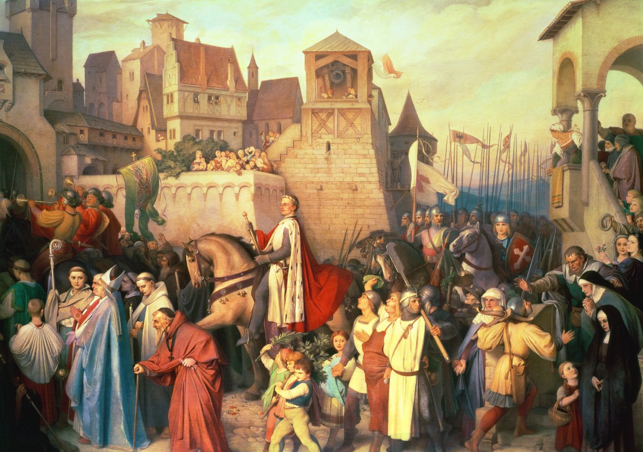 Duque Leopold, o Glorioso (1176-1230), entra em Viena em seu retorno das Cruzadas de Josef Mathias Trenkwald