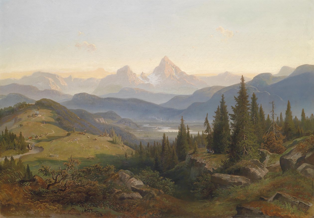 Paisagem com cordilheira, no fundo do Watzmann de Josef Mayburger