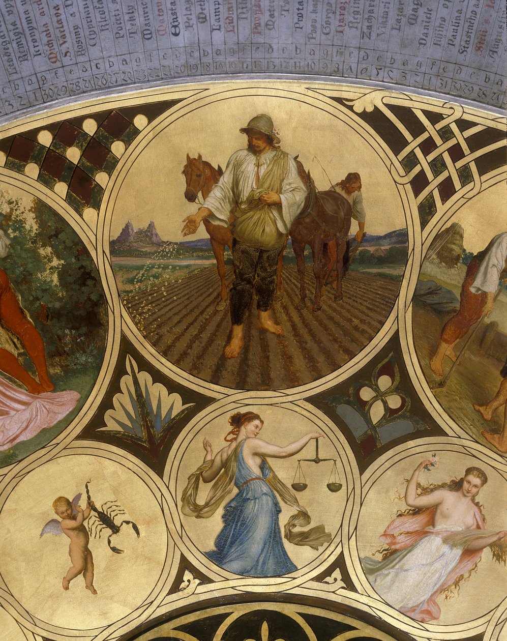 Placa de calendário do relógio astronômico de Praga - setembro de 1865-66 (óleo em chapa de cobre) de Josef Mánes
