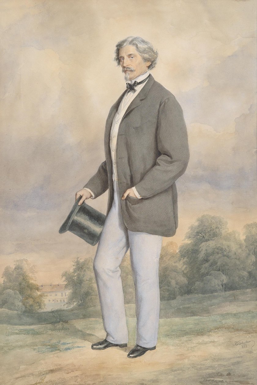 Retrato, de, um, cavalheiro, com, cilindro, ficar, em, um, castelo, parque de Josef Nikolaus Kriehuber