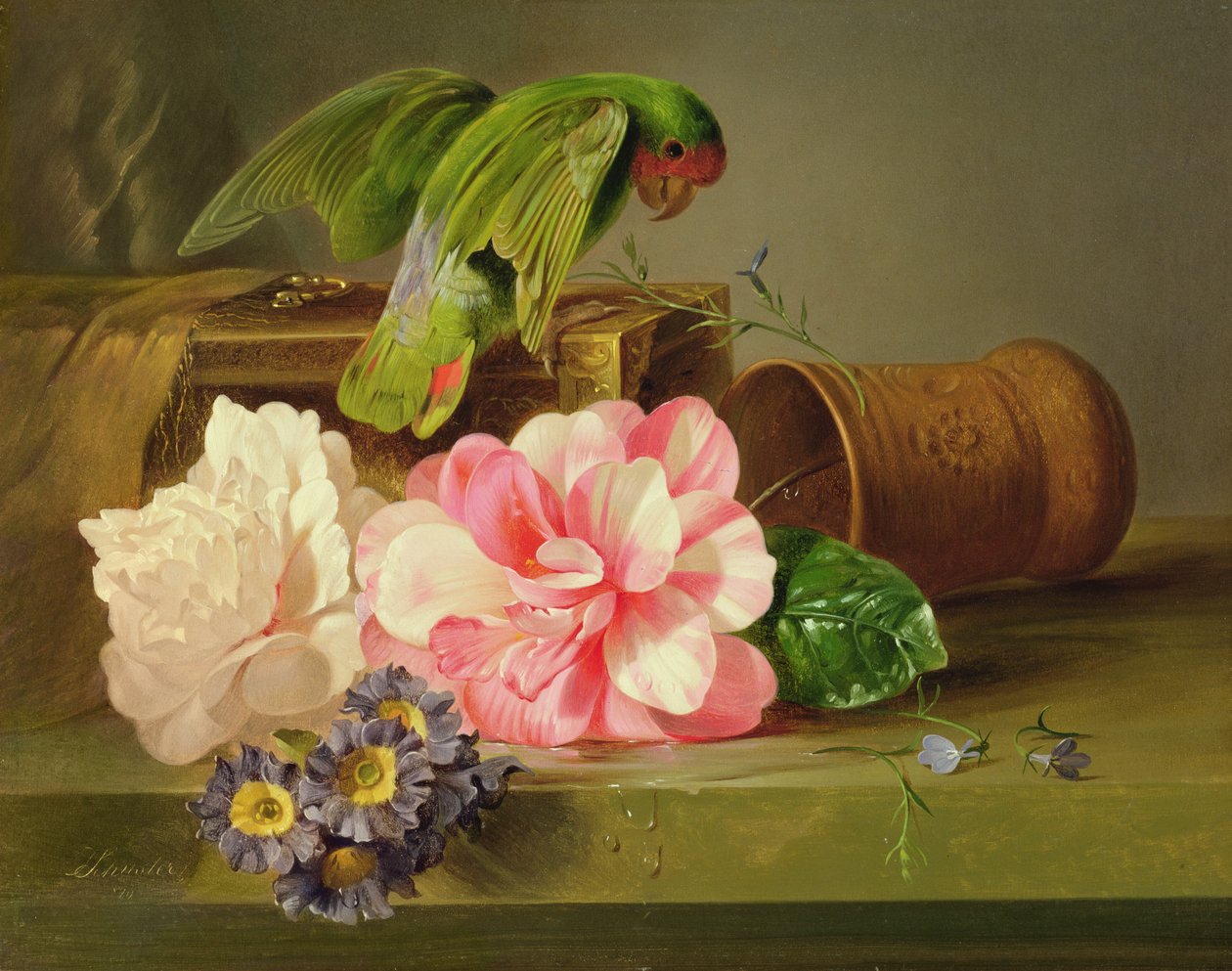 Ainda vida com papagaio, 1879 de Josef Schuster