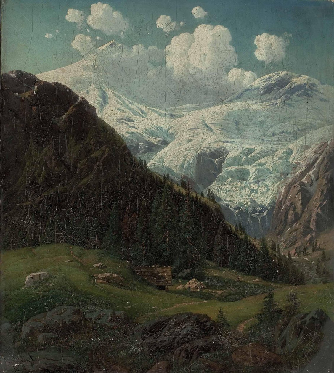 Hochalm tirolês com vista para o Glaciar Hintertux de Josef von Schlogl