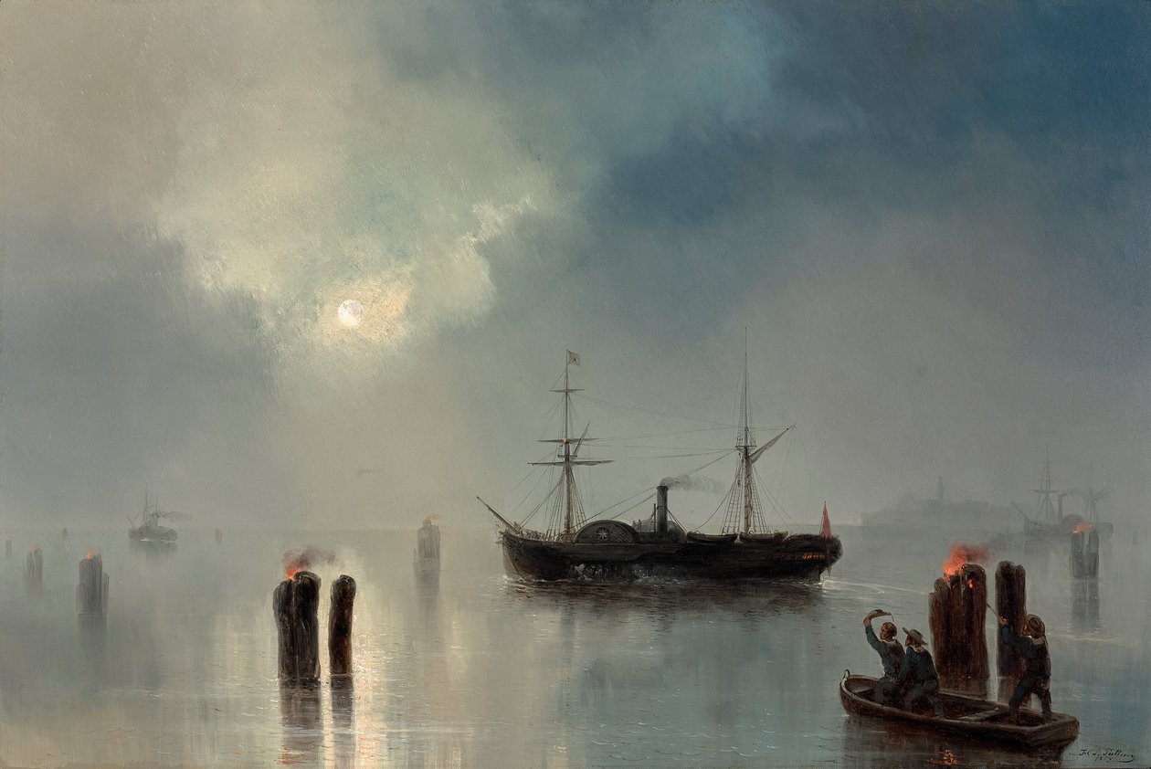 Passeio nocturno na lagoa de Josef Carl Berthold Püttner