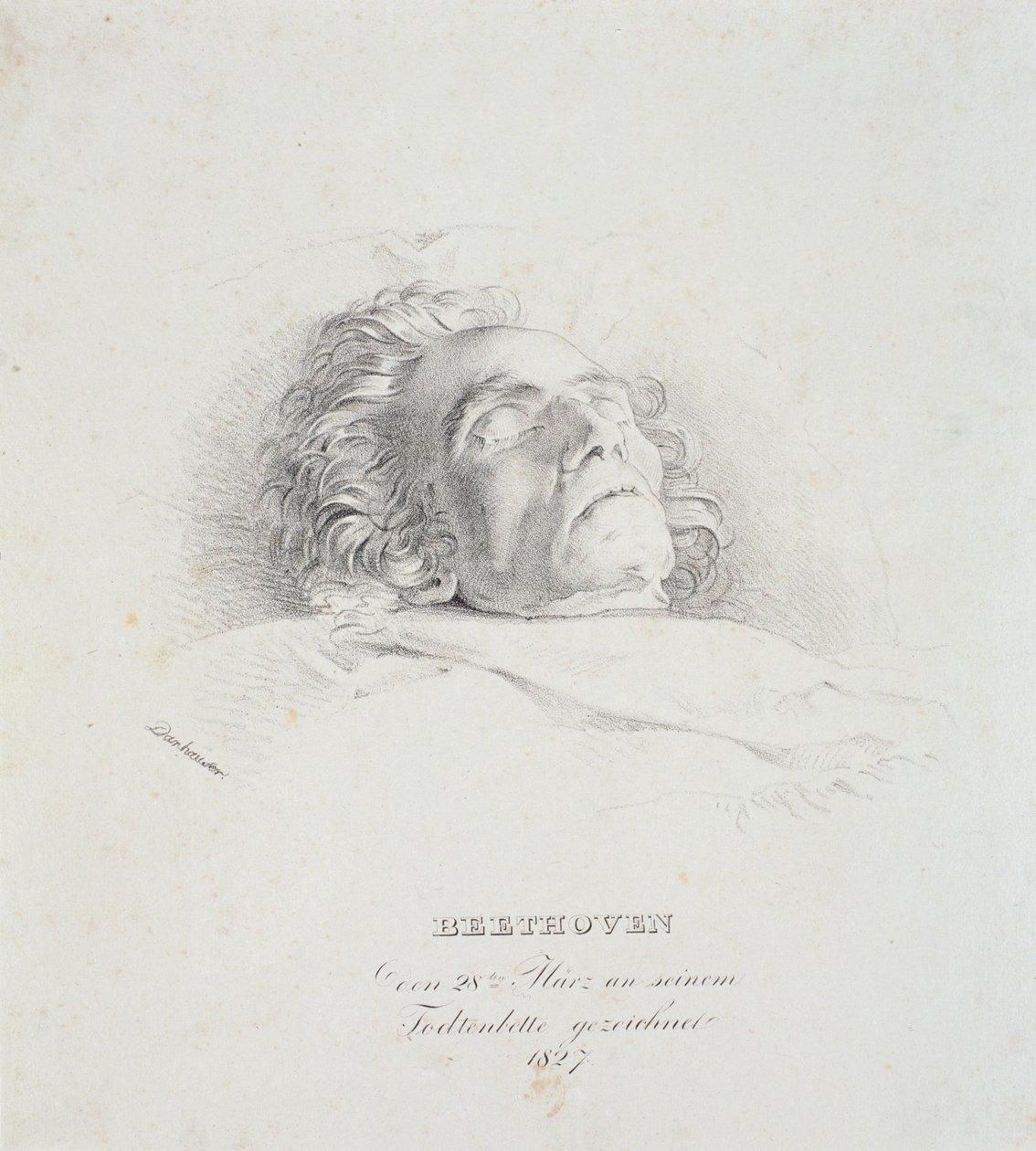 Ludwig van Beethoven (1770-1827) em seu leito de morte, 28 de março de 1827 de Josef Danhauser