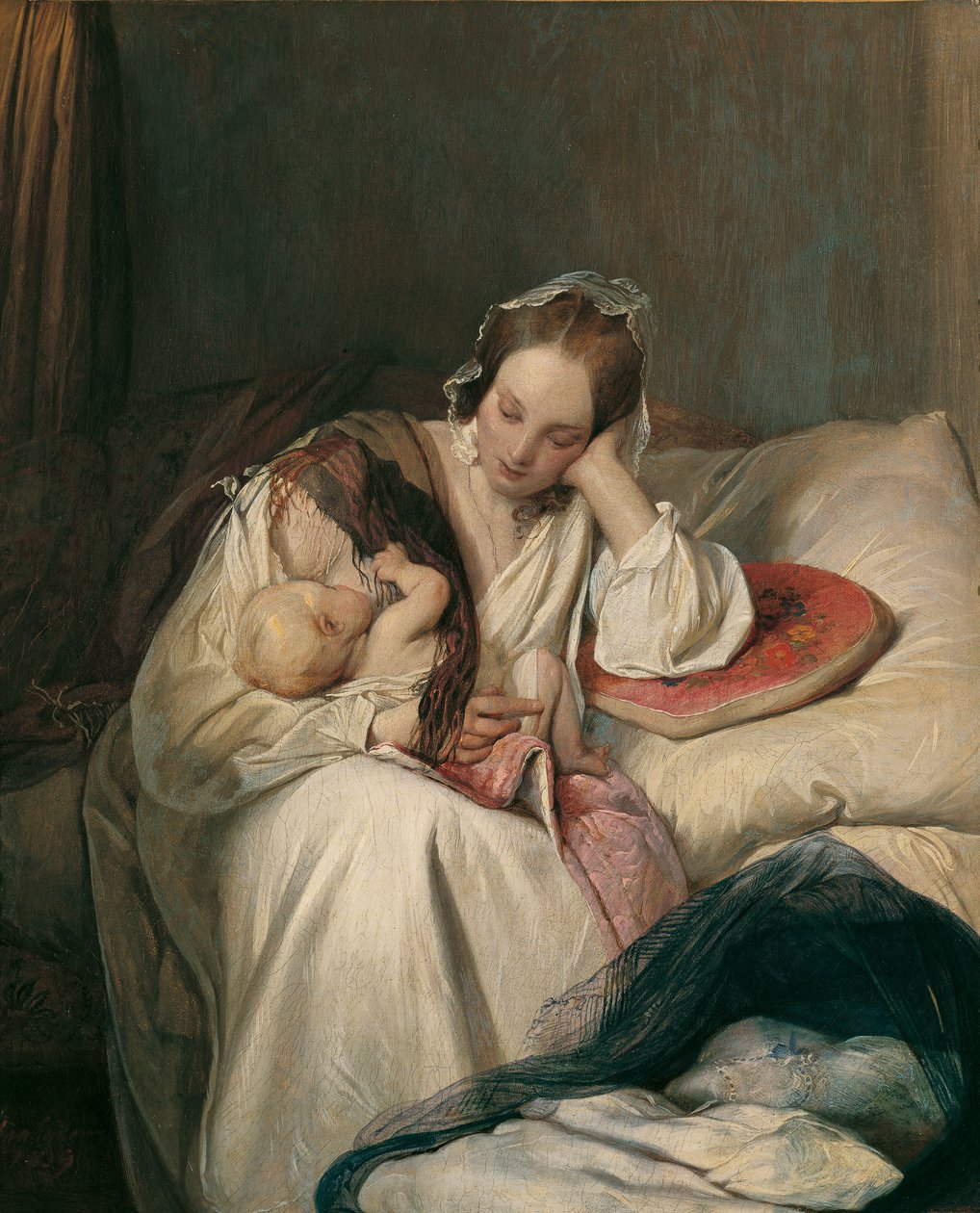Amor materno (esposa do artista com filho) de Josef Danhauser