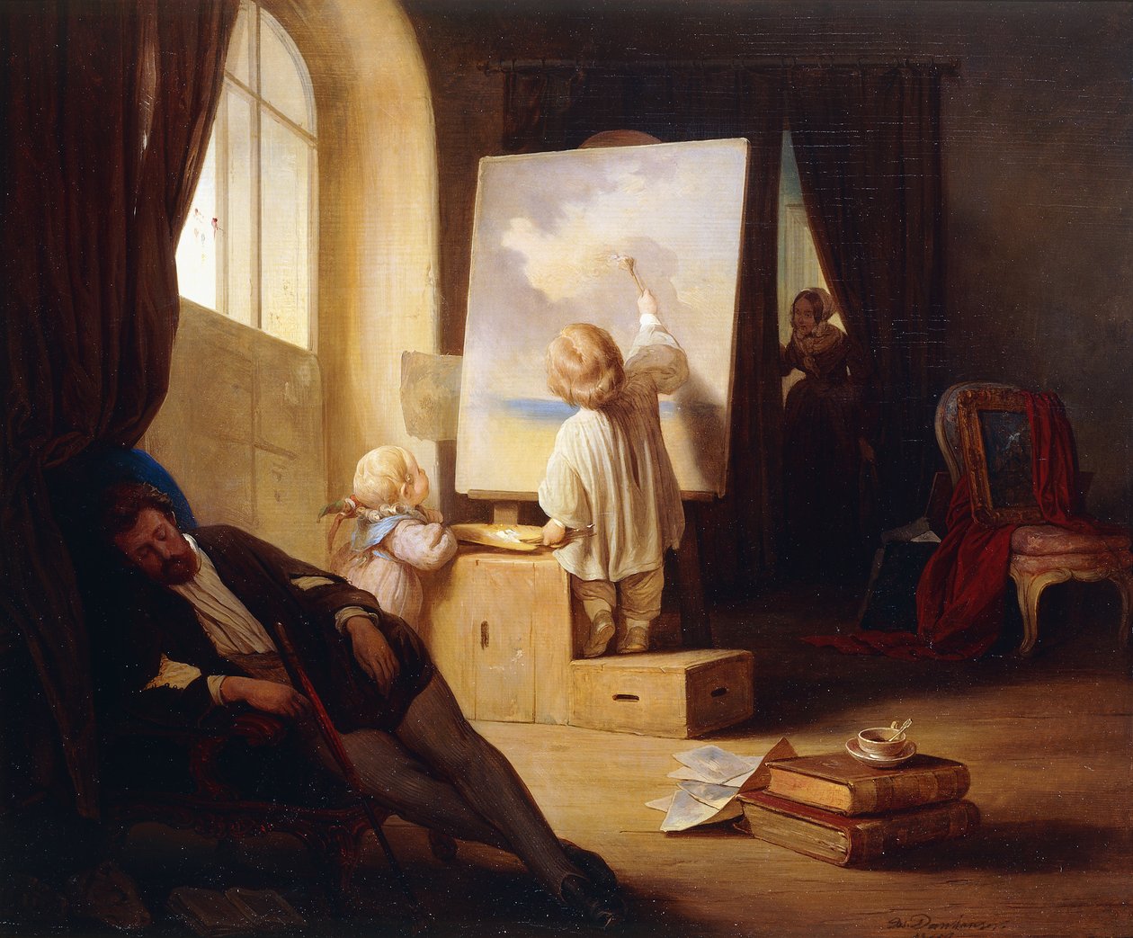 O pintor adormecido; O pintor adormecido, 1841 de Josef Danhauser