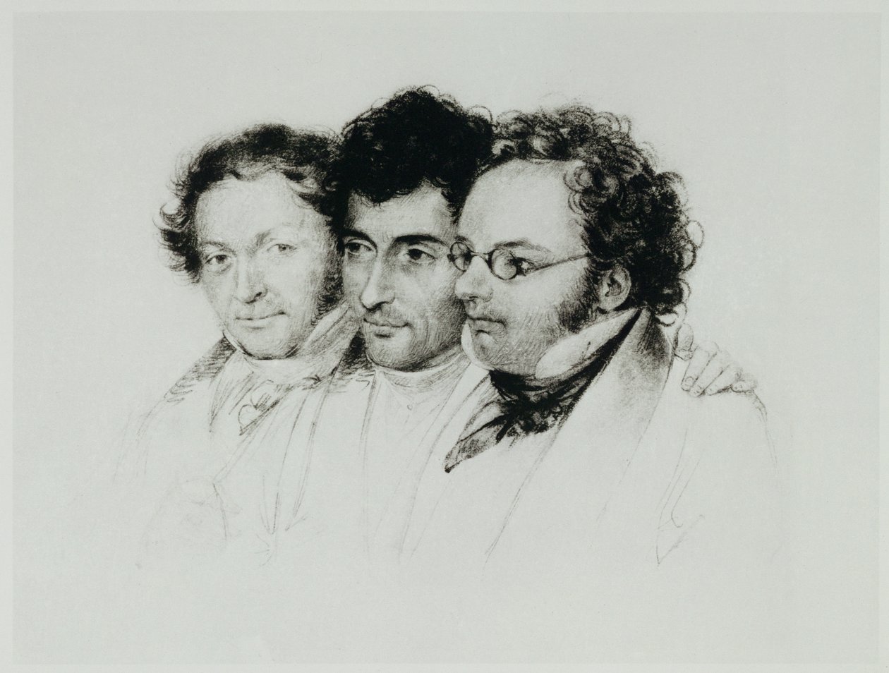 Johann Baptist Jenger, Anselm Huettenbrenner e Franz Schubert ... de Josef Eduard Teltscher