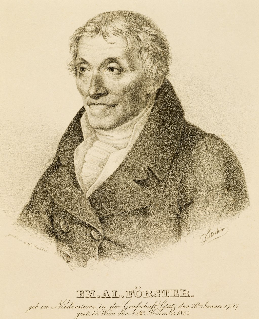 Retrato de Emanuel-Aloys Forster (1748-1823), compositor e professor de contraponto (litografia) de Josef Eduard Teltscher