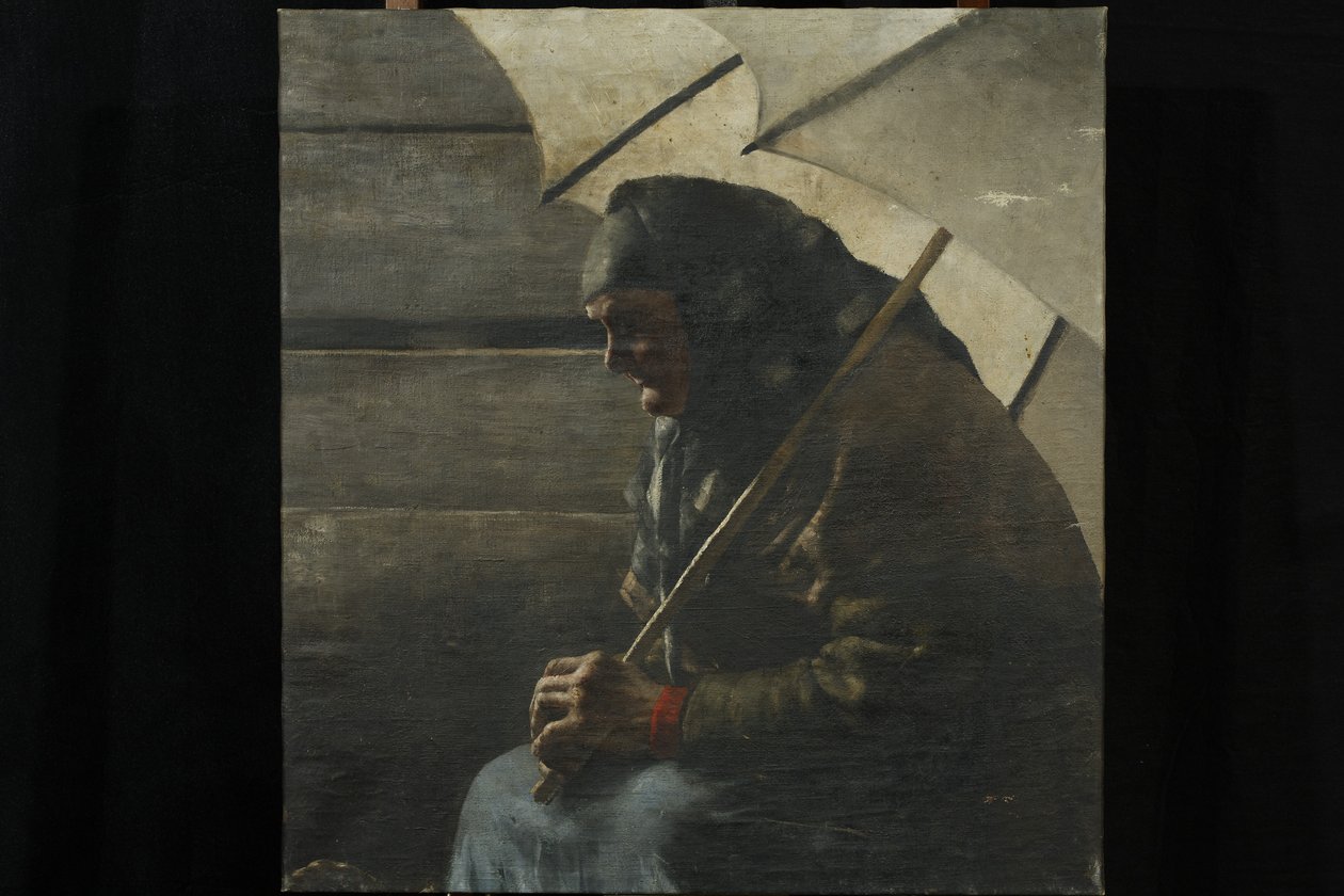 Velha vendedora de mercado com guarda-chuva de Josef Engelhart