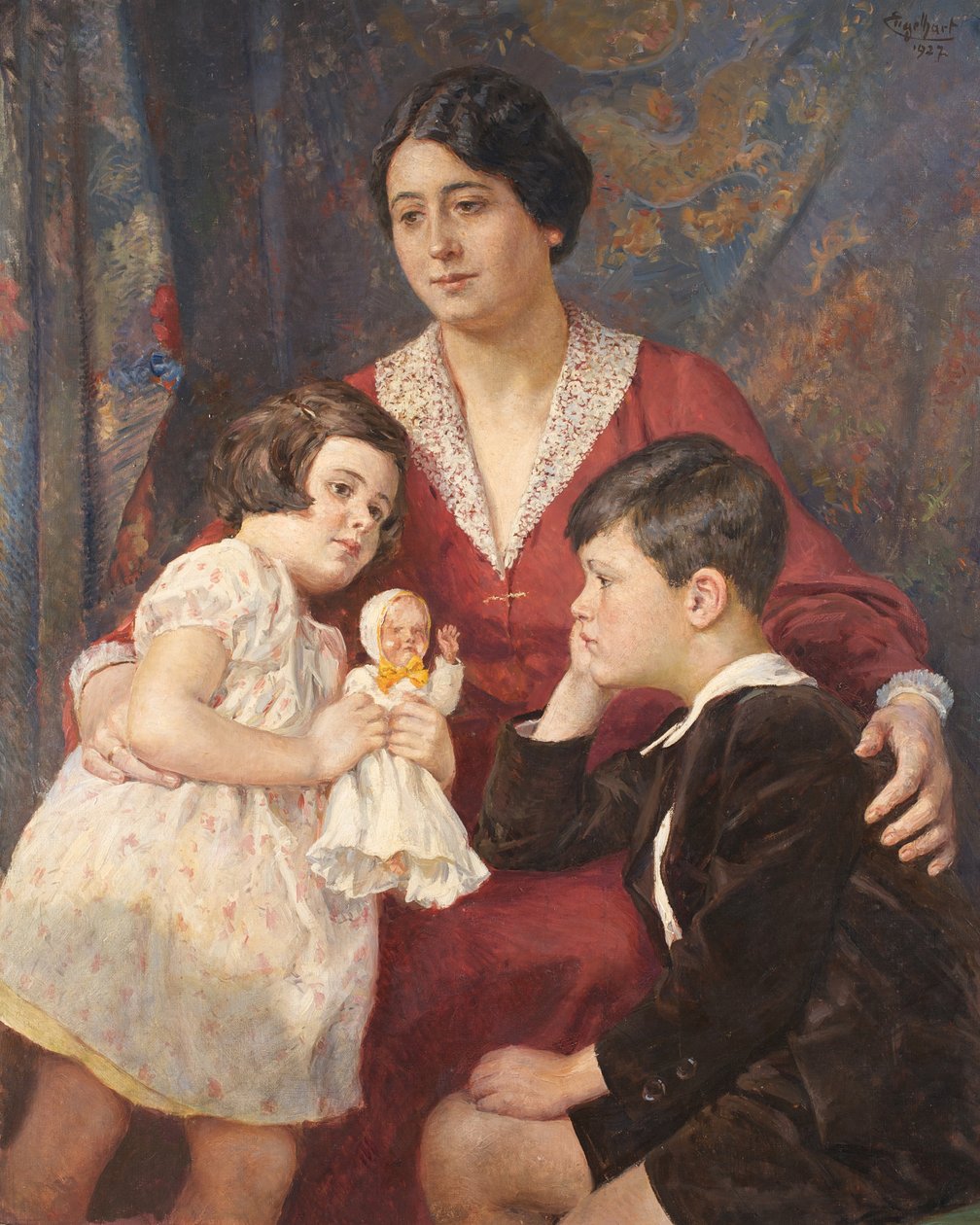 A Sra. Hirsch com os seus filhos de Josef Engelhart