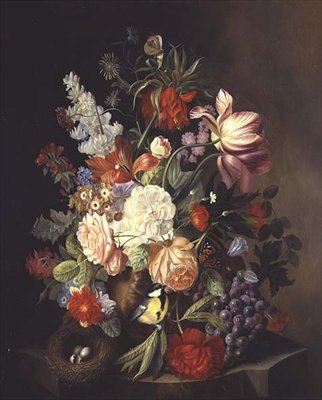 Uma Natureza Morta de Flores Mistas de Verão numa Urna (óleo sobre tela) de Josef Holstayn