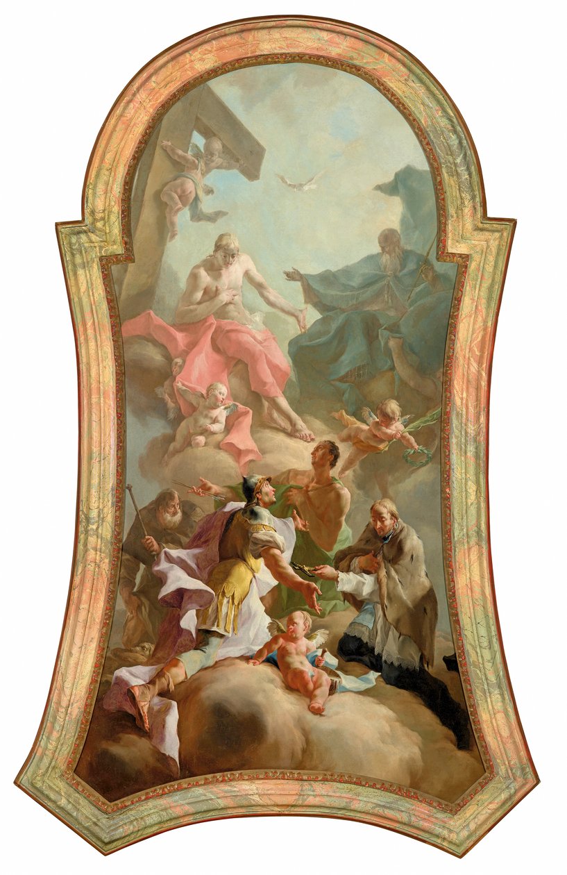 A Santíssima Trindade com os Santos Rochus, Florian, Sebastian e João de Nepomuk de Josef Ignaz Mildorfer