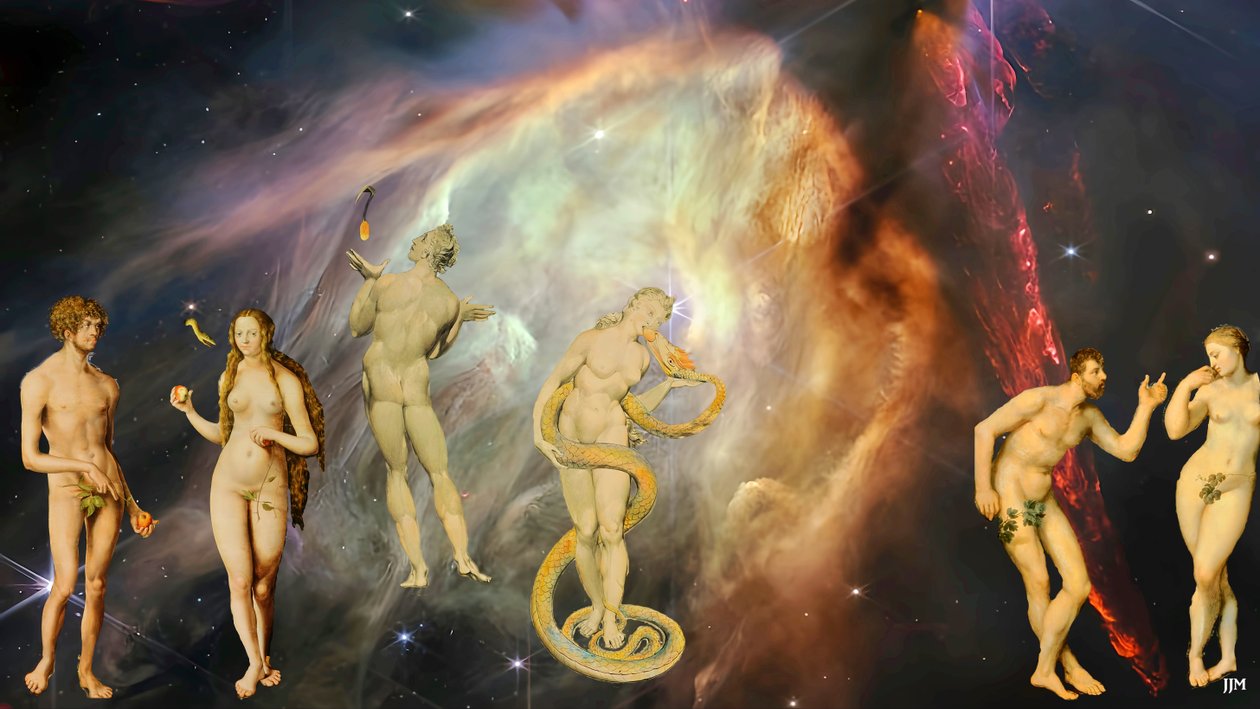 JJM-recreate: Blake-Cranach-Rubens_The Temptation+JWST de Josef Johann Michel