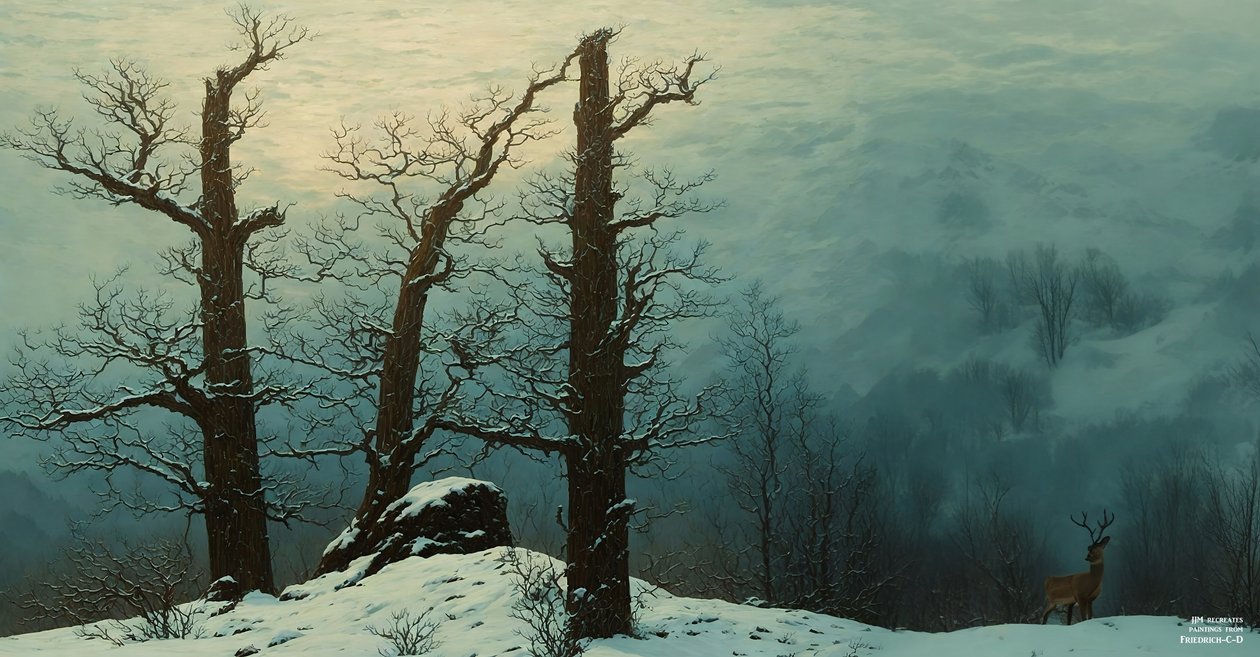 JJM recria Friedrich-C-D: Cairn na neve (Panorama) de Josef Johann Michel