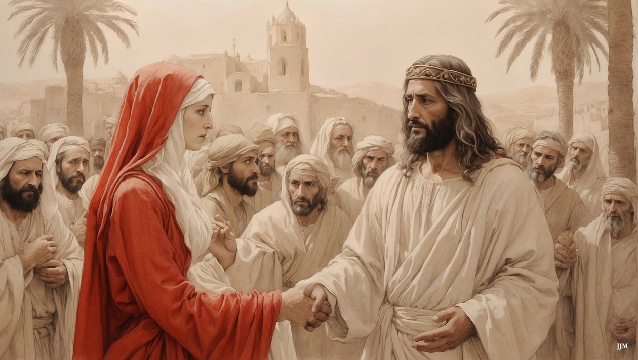 Jesus salva a adúltera do apedrejamento_01 de Josef Johann Michel