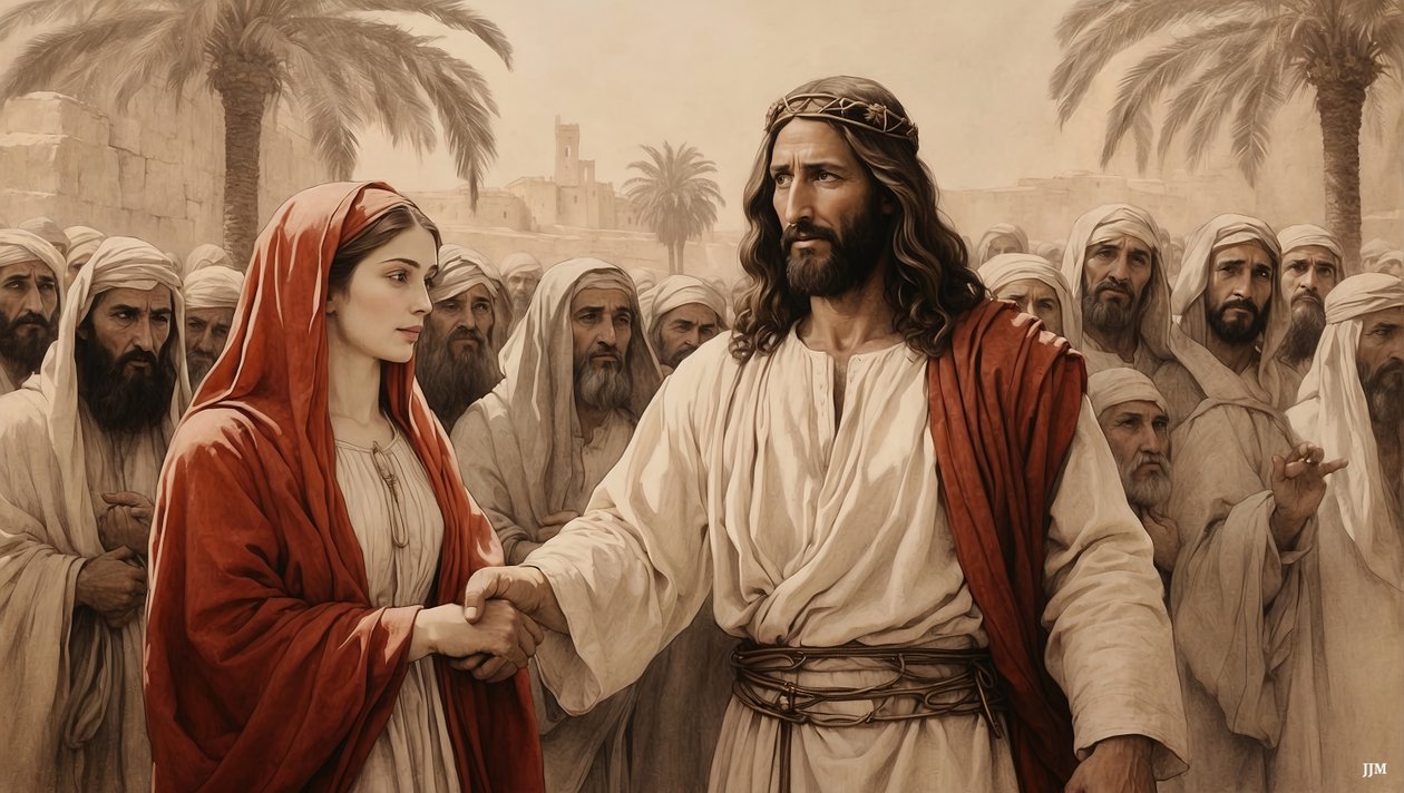 Jesus salva a adúltera do apedrejamento_02 de Josef Johann Michel