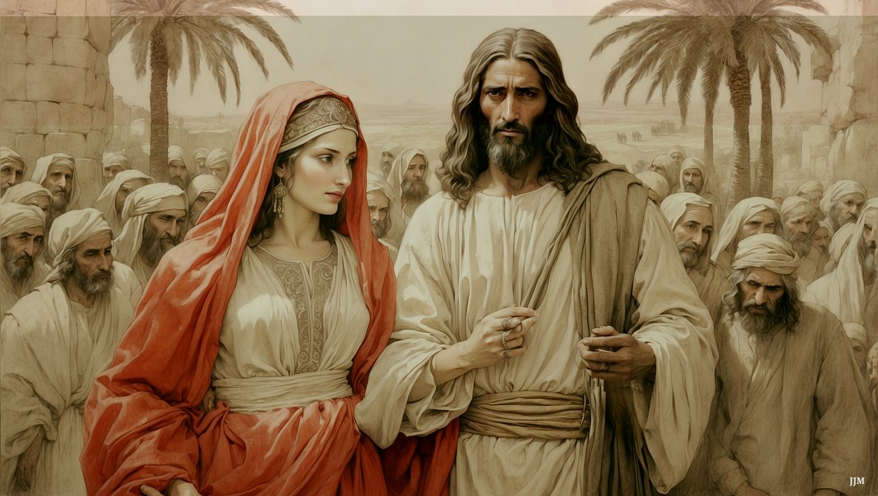 Jesus salva a adúltera do apedrejamento_03 de Josef Johann Michel