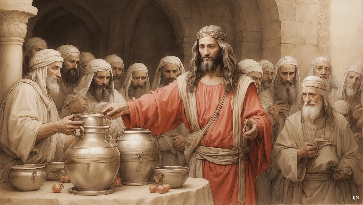 Jesus_diz aos serventes_encher as talhas de água_Casamento de Canaan_01 de Josef Johann Michel