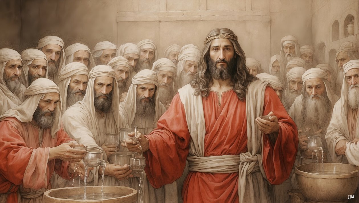 Jesus_diz aos serventes_encher as talhas de água_Casamento de Canaan_03 de Josef Johann Michel