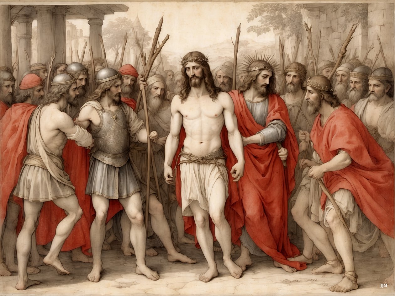 Jesus_escarnecido e espancado pelos soldados romanos_02 de Josef Johann Michel